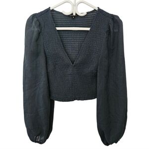 Dynamite Cropped Smocked V-Neck Blouse​​